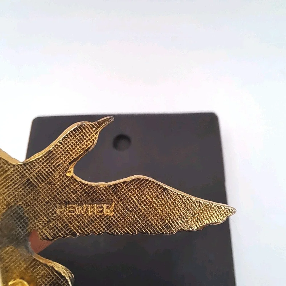 Vintage Gold Washed Diamond-Cut Pewter Bird of Paradise Brooch Pin